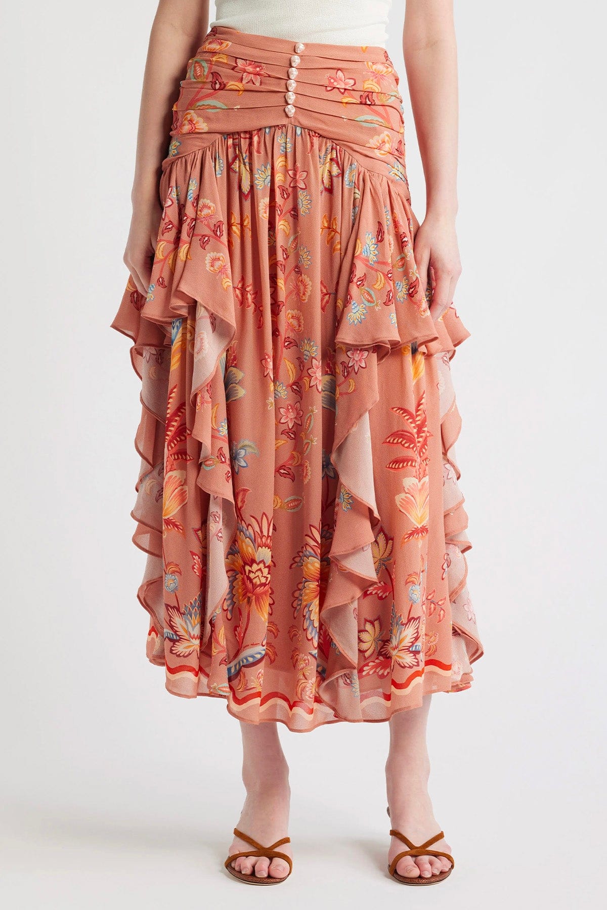 FARM RIO GONNA  Boho enchance mocha maxi ruffles skirt Farm Rio