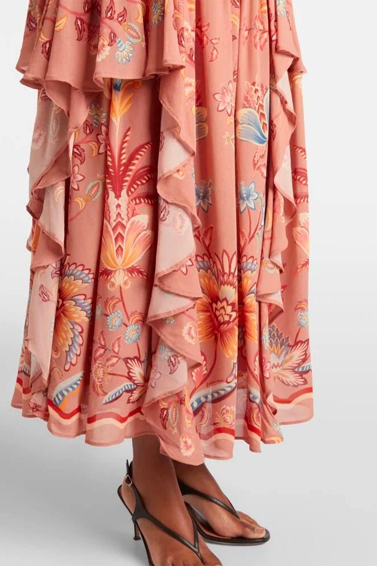 FARM RIO GONNA  Boho enchance mocha maxi ruffles skirt Farm Rio