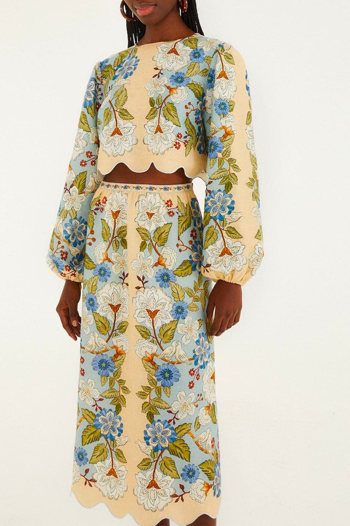 FARM RIO GONNA  Garden scarf blue midi skirt Farm Rio