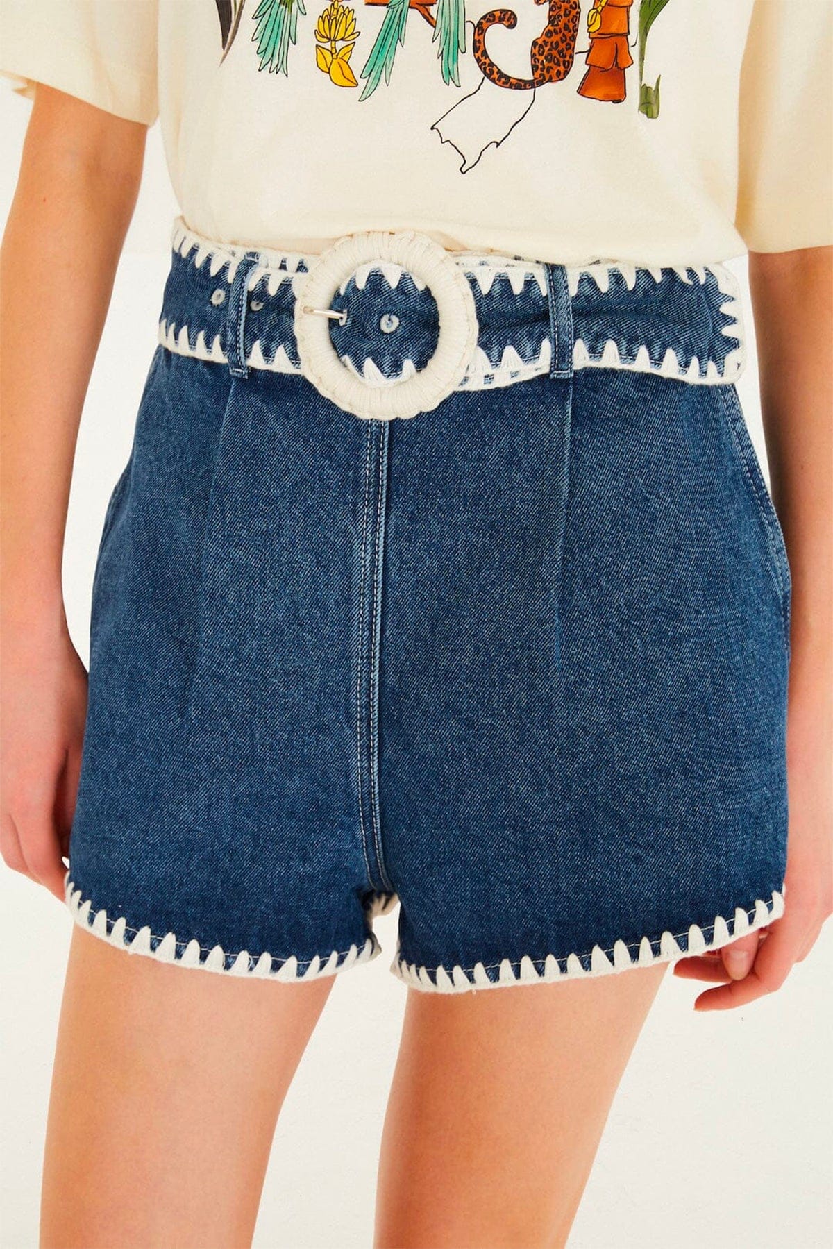 FARM RIO PANTALONE CORTO  Crochet detail denim shorts Farm Rio