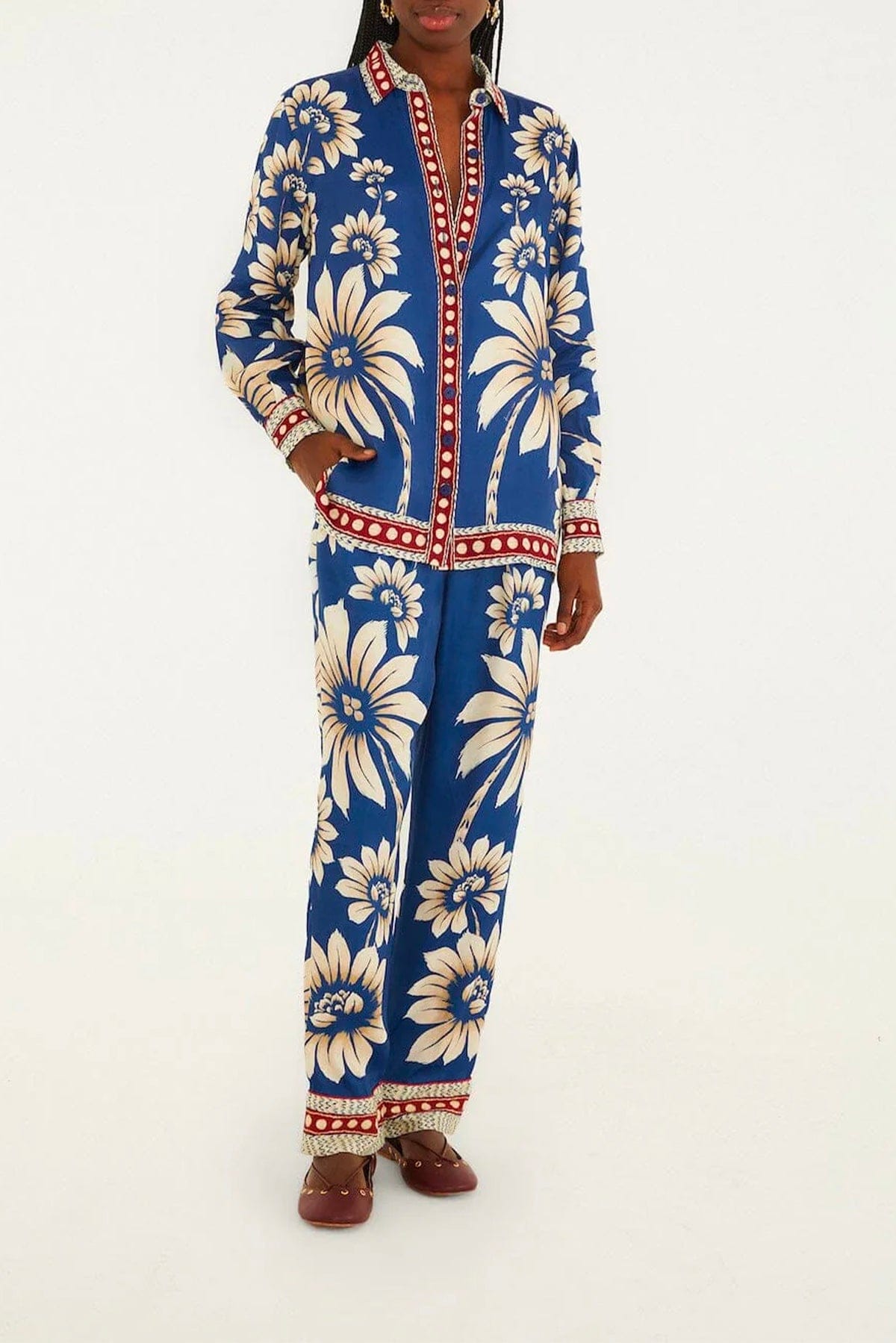 FARM RIO PANTALONE LUNGO  FONDO BLU FIORATO / XXS Luna Blue pajama Pants Farm Rio