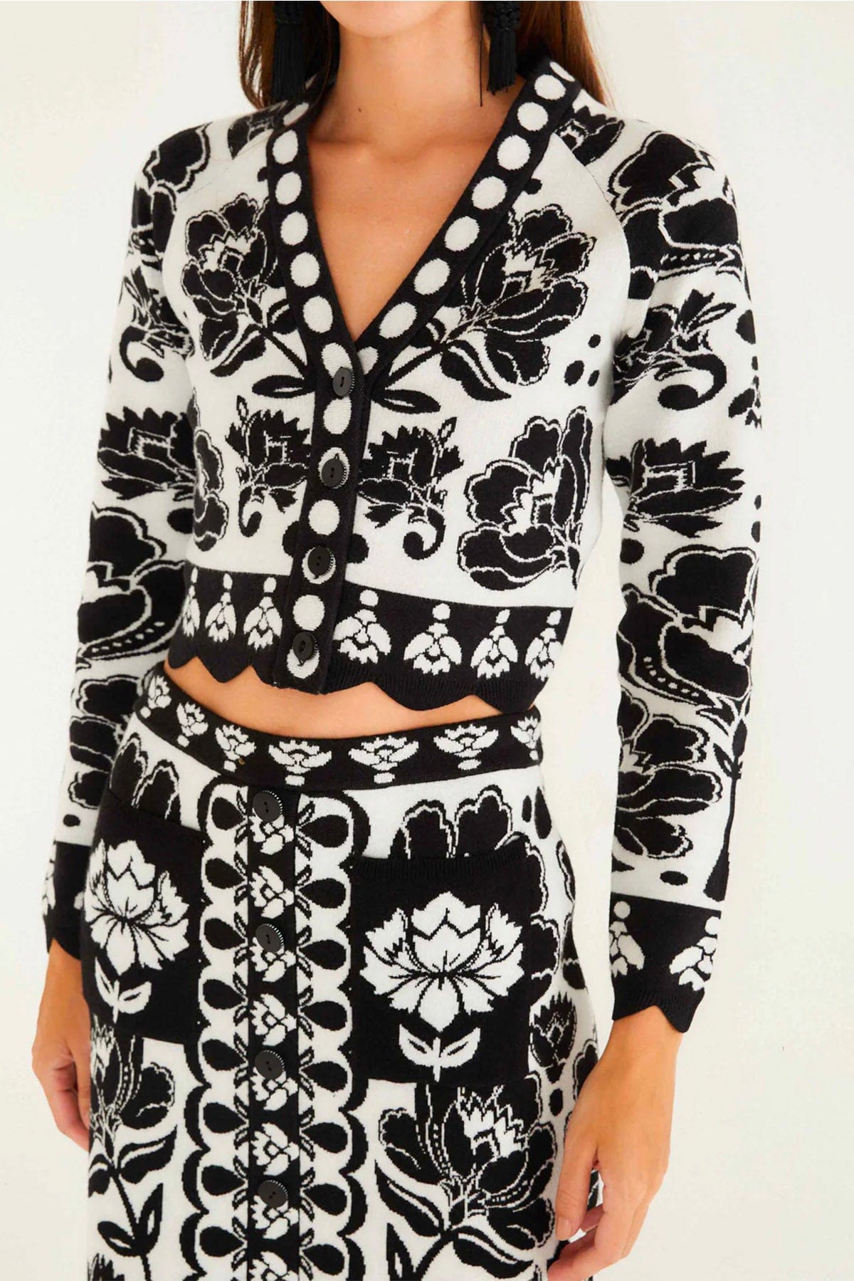 FARM RIO TOP-CANOTTIERA IN TES.  FONDO BIANCO / XXS Top in maglia fantasia floreale bianco e nero Farm Rio