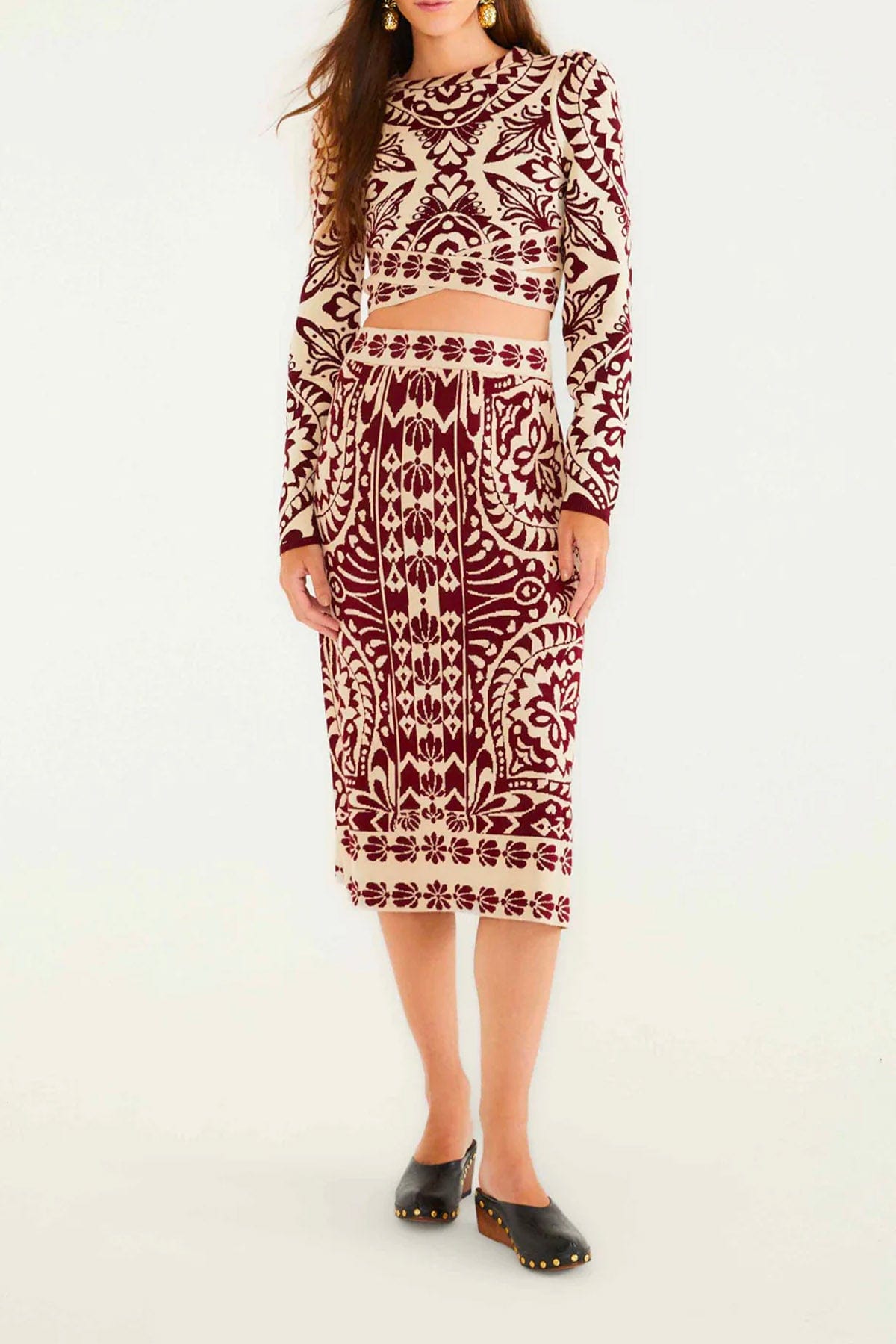 FARM RIO TOP-CANOTTIERA IN TES.  Top in maglia con maniche lunghe Farm Rio