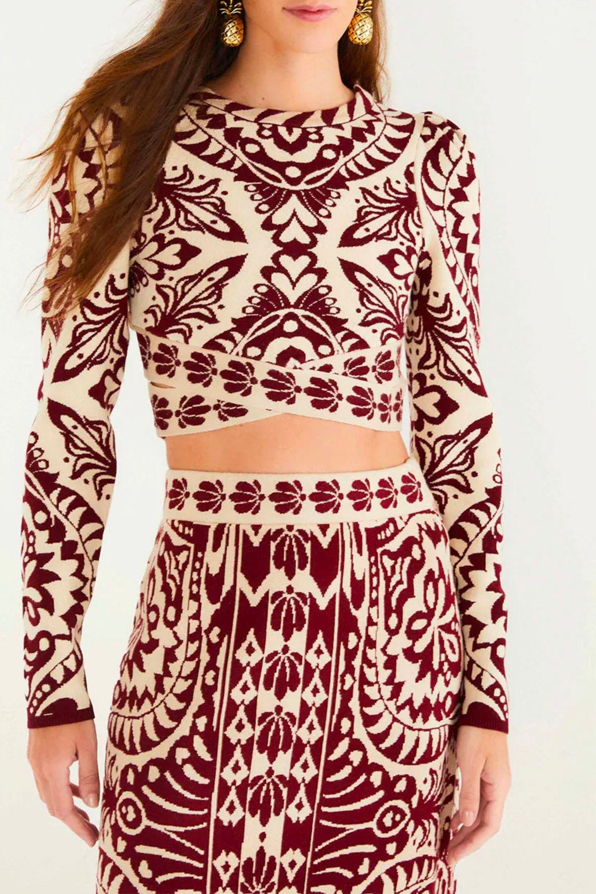 FARM RIO TOP-CANOTTIERA IN TES.  Top in maglia con maniche lunghe Farm Rio