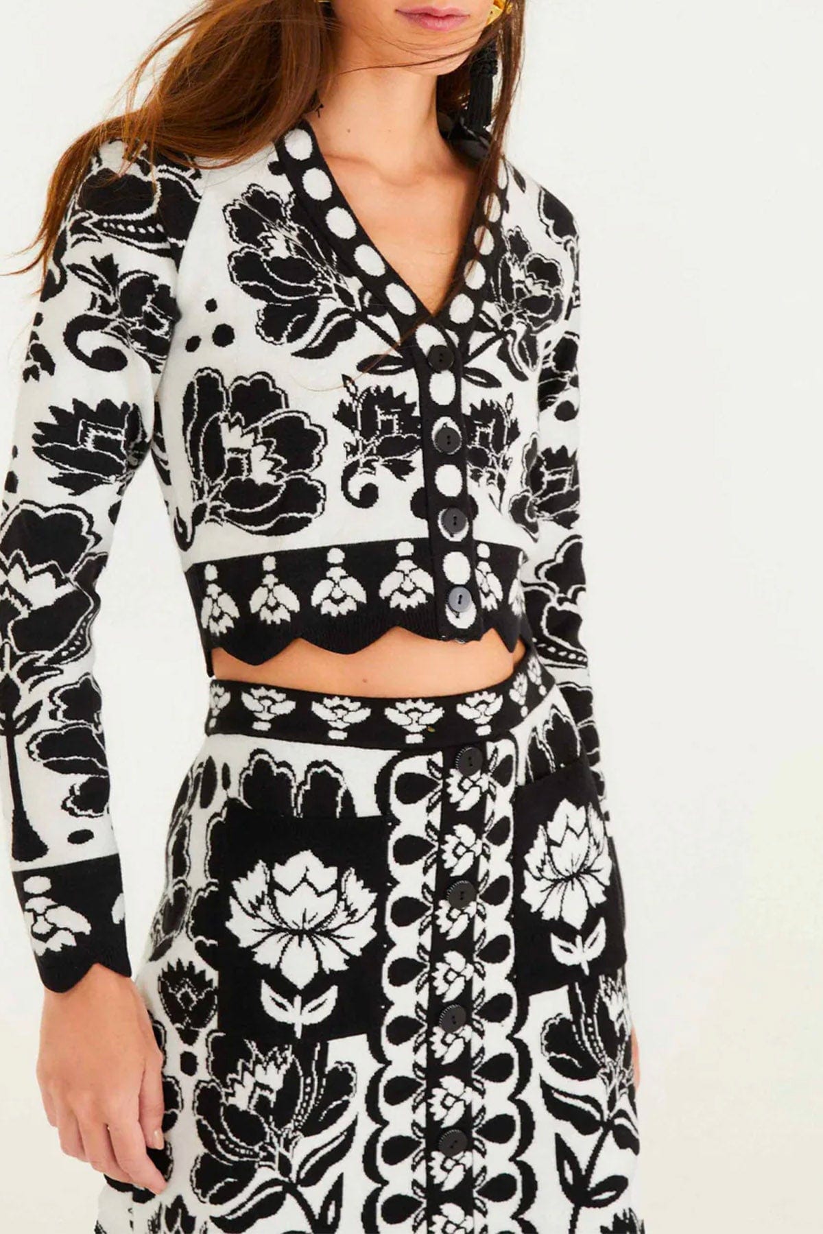 FARM RIO TOP-CANOTTIERA IN TES.  FONDO BIANCO / XXS Top in maglia fantasia floreale bianco e nero Farm Rio