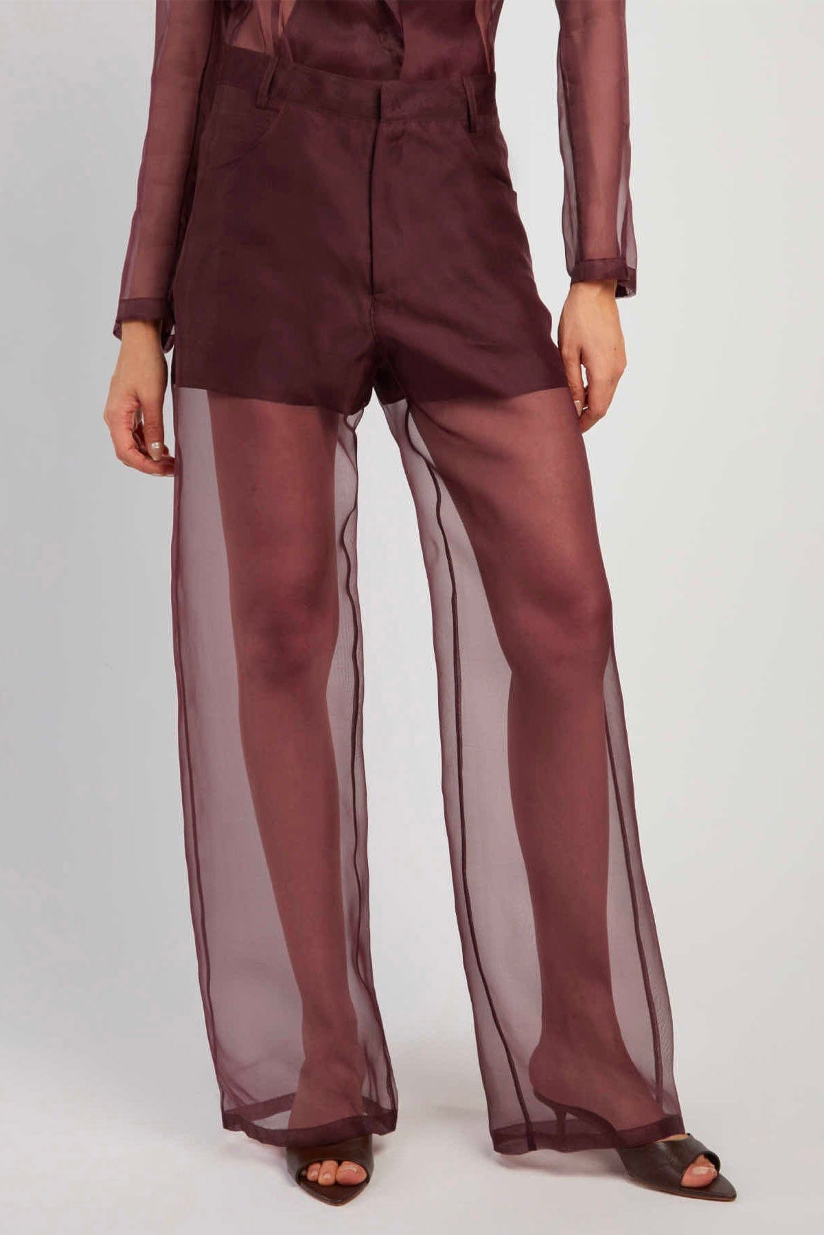 FEDERICA TOSI PANTALONE LUNGO  MELANZANA / 36 Pantalone 5 tasche in organza di seta Federica Tosi