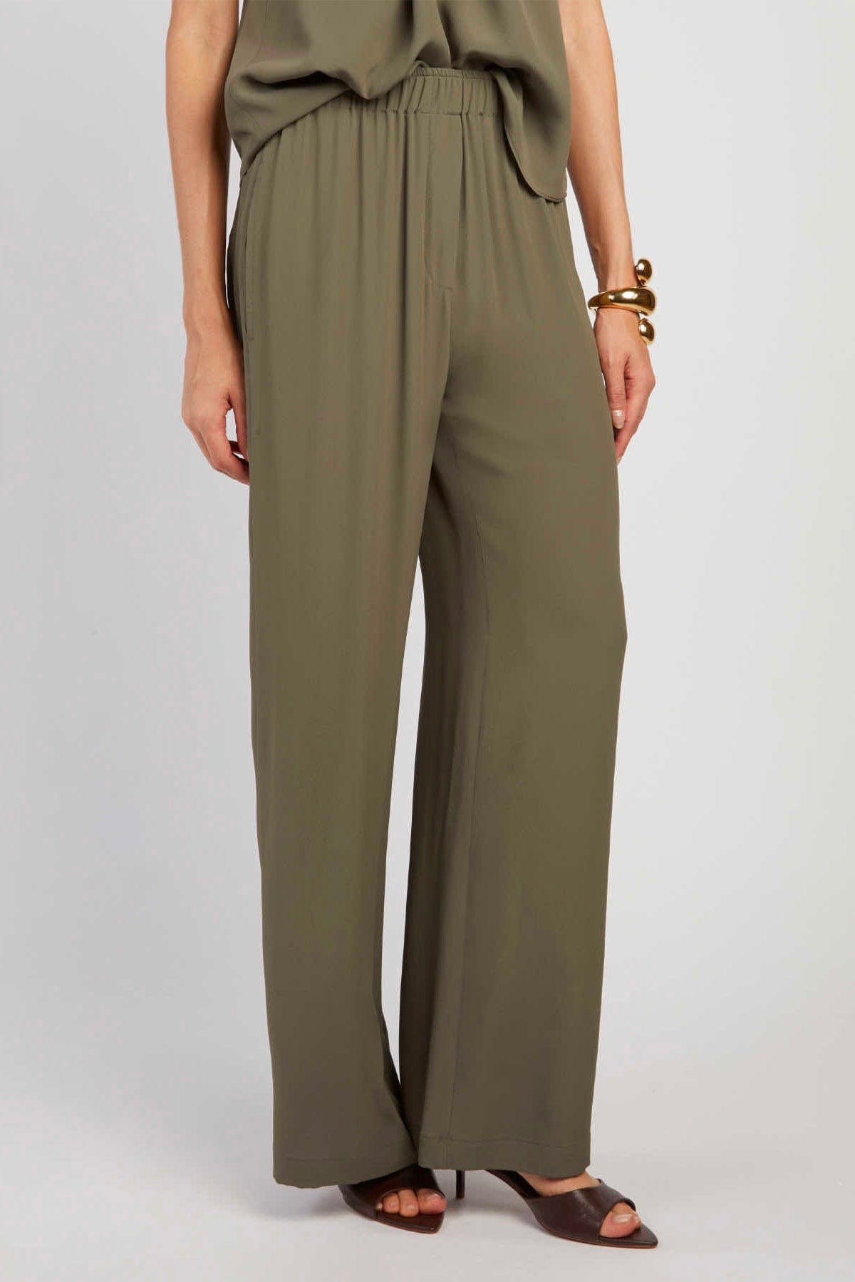 FEDERICA TOSI PANTALONE LUNGO  VERDE MILITARE / 36 Pantalone fluido crepe de chine Federica Tosi