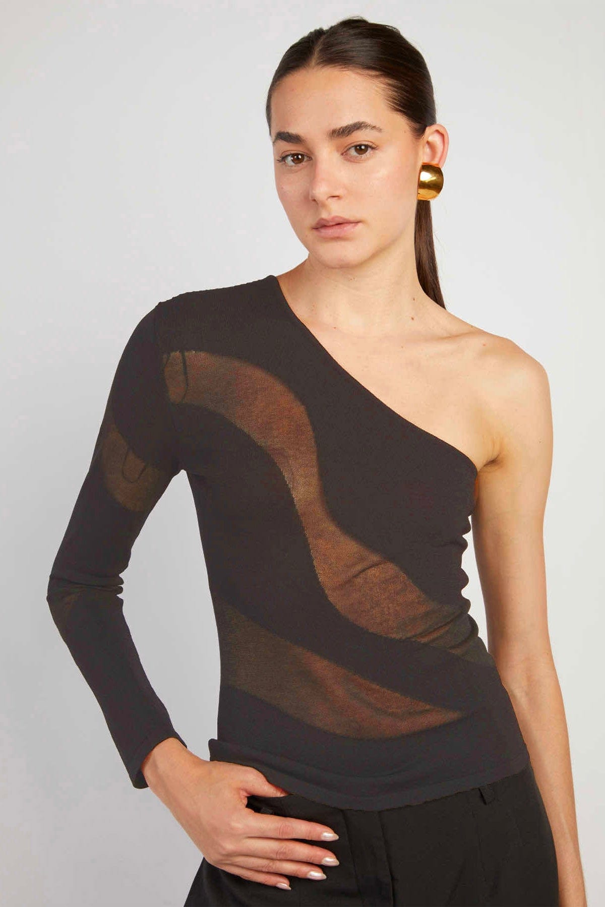 FEDERICA TOSI TOP-CANOTTIERA IN TES.  NOCCIOLA / 36 Maglia Monospalla Federica Tosi nocciola