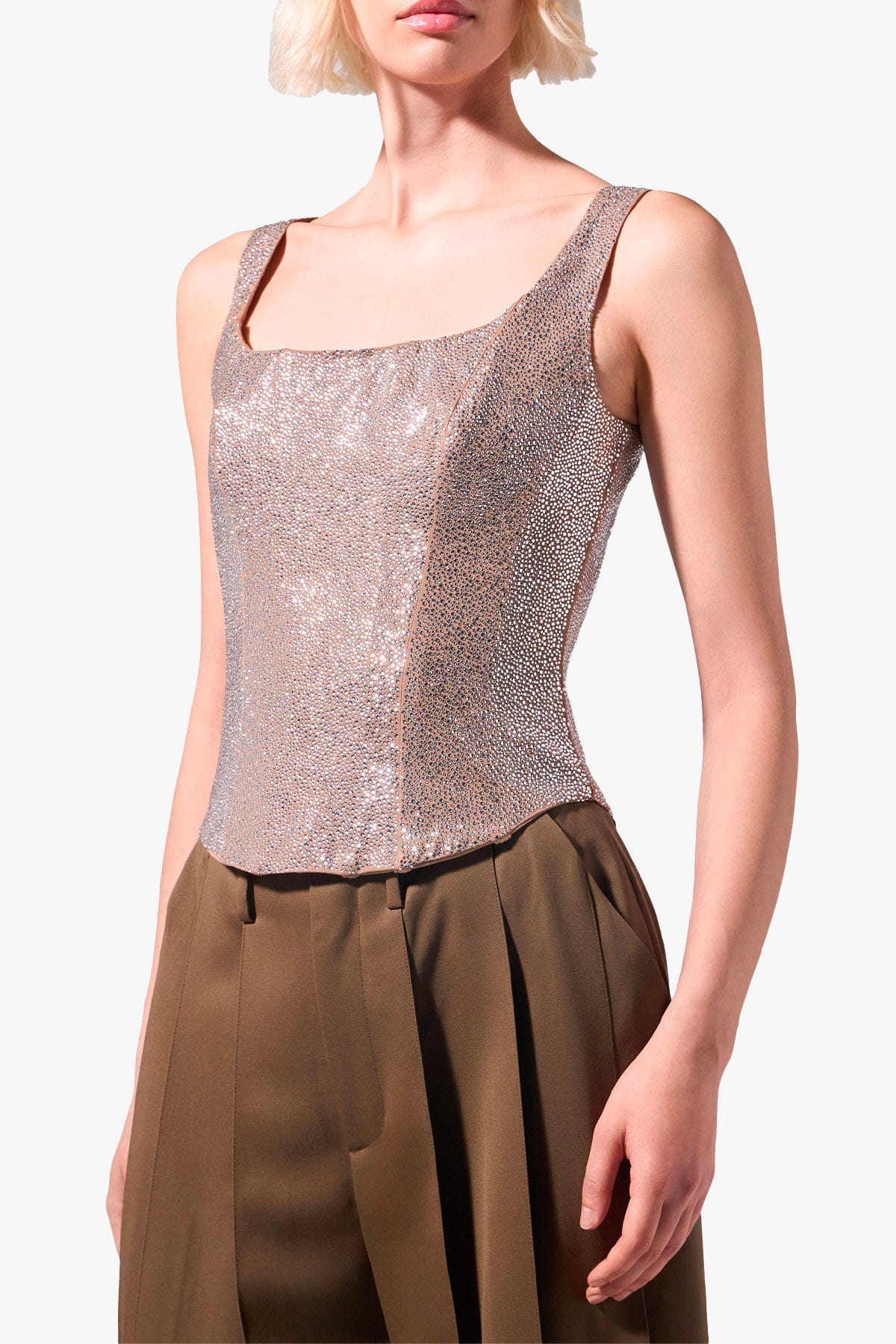 GIUSEPPE DI MORABITO TOP-CANOTTIERA IN TES.  BEIGE / 36 Top in paillette beige donna Giuseppe di Morabito