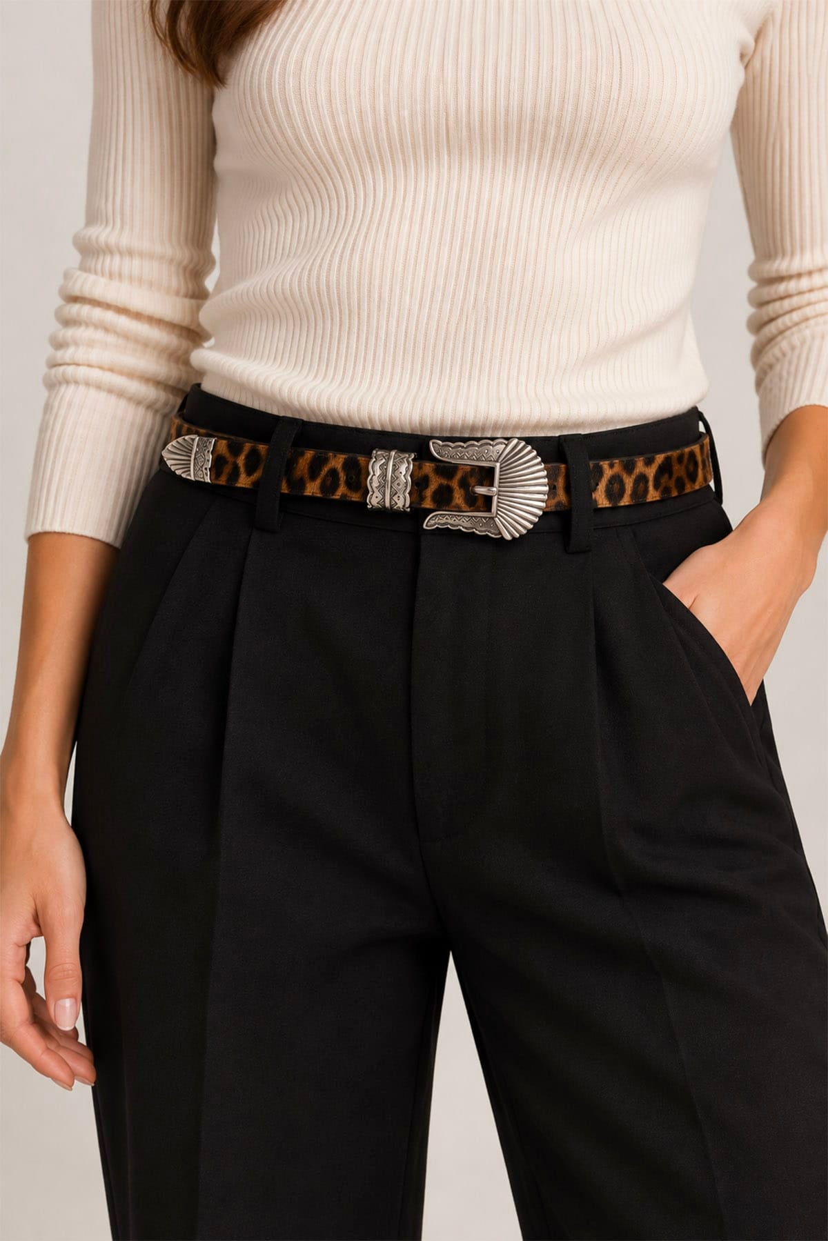 KATE-CATE CINTURA O BRETELLE  LEOPARD PRINT / XS Thin Kim pony belt Leo Kate Cate Milano cintura