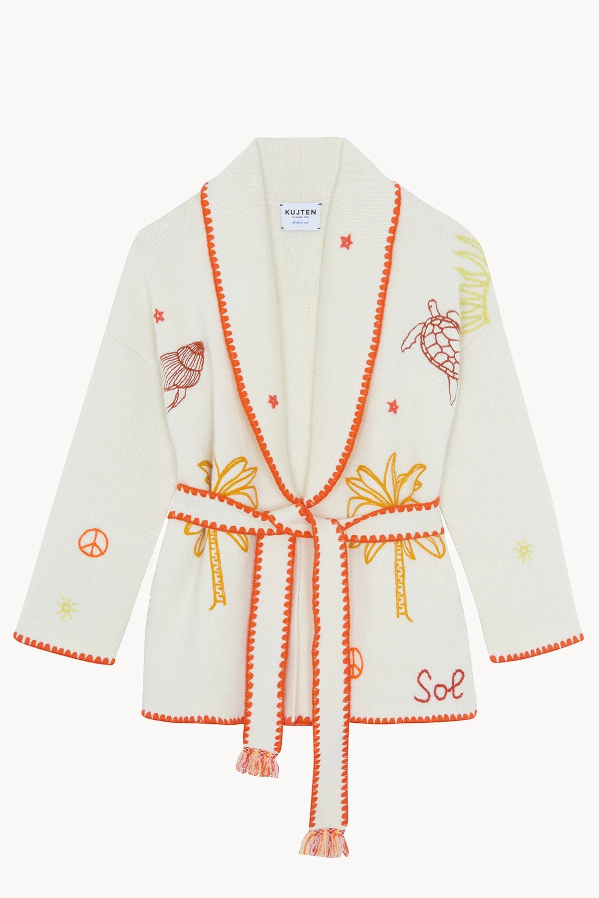 KUJTEN CARDIGAN  BIANCO CON RICAMI / T1 Cardigan in cashmere donna Kujten Mazig Mar