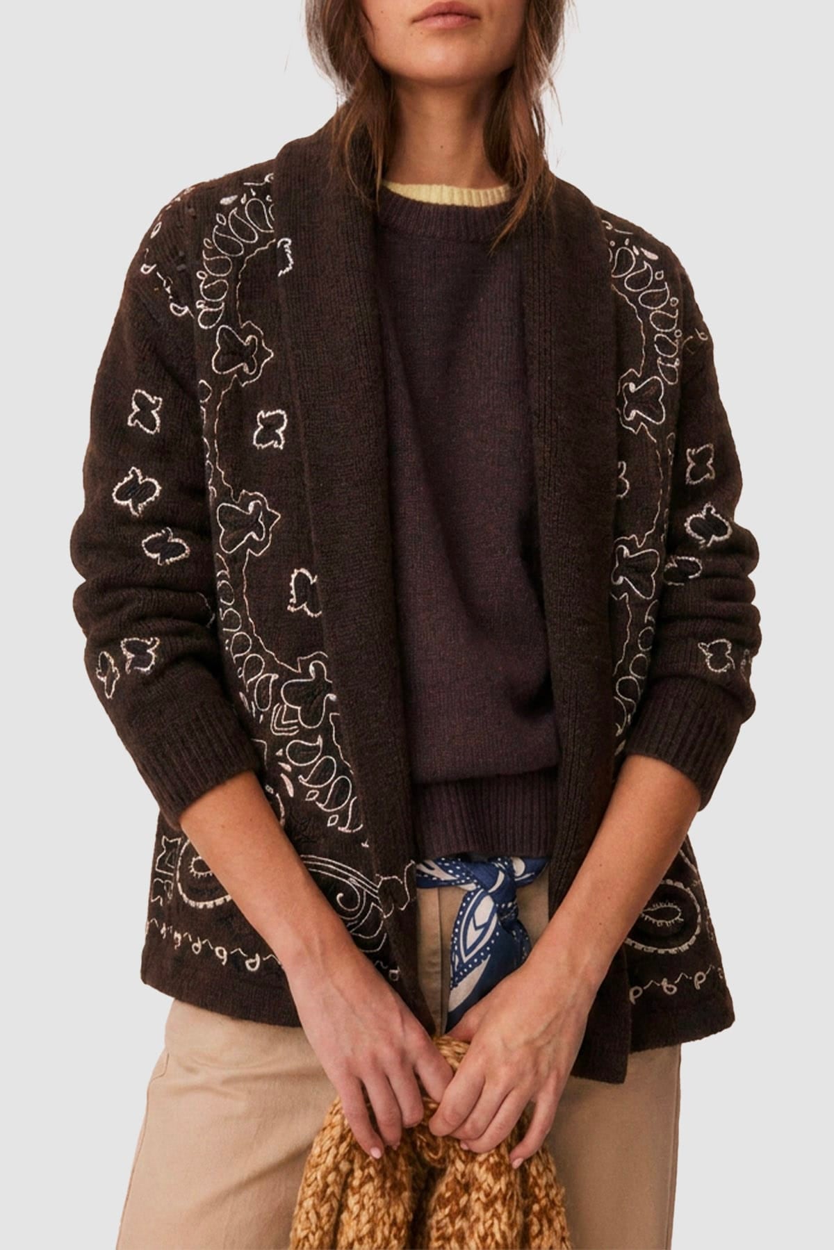 KUJTEN CARDIGAN  MARRON / T1 Cardigan in cashmere donna Kujten Cody Bandana Bico
