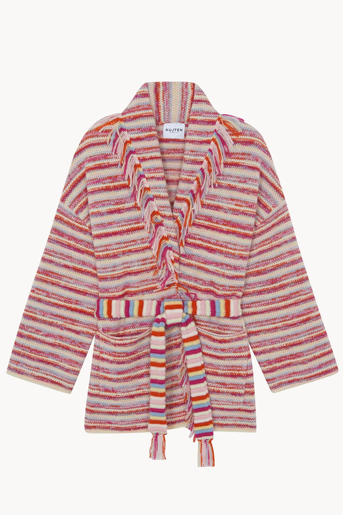 KUJTEN CARDIGAN  ROSSO RIGATO / T1 Cardigan in cashmere donna Kujten Zaina Mix