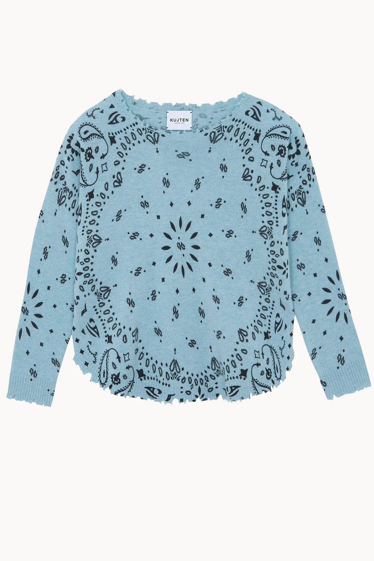 KUJTEN MAGLIA-CANOTTIERA-TOP  AZZURRO ZAFFIRO / T1 Maglia in cashmere donna Kujten Mela Bandana