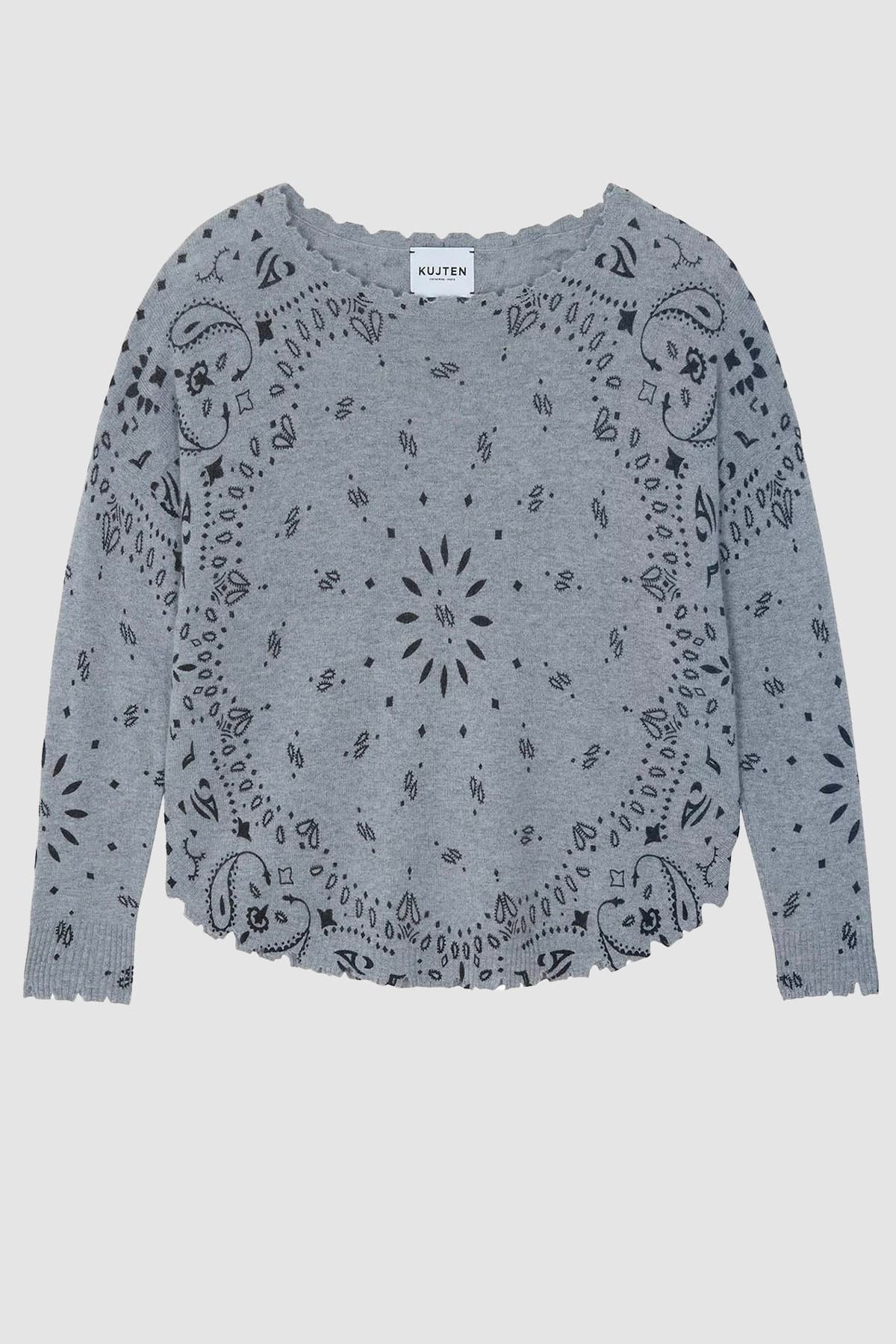 KUJTEN MAGLIA-CANOTTIERA-TOP  GRIS CHINE / T1 Maglia in cashmere donna Kujten Mela Bandana