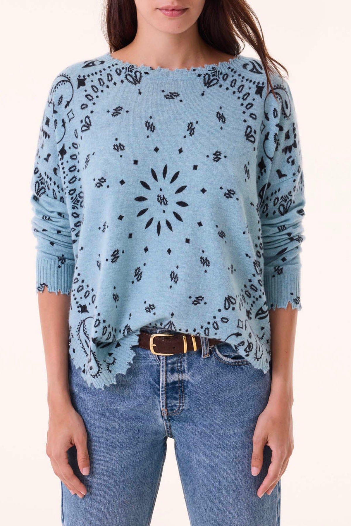 KUJTEN MAGLIA-CANOTTIERA-TOP  AZZURRO ZAFFIRO / T1 Maglia in cashmere donna Kujten Mela Bandana