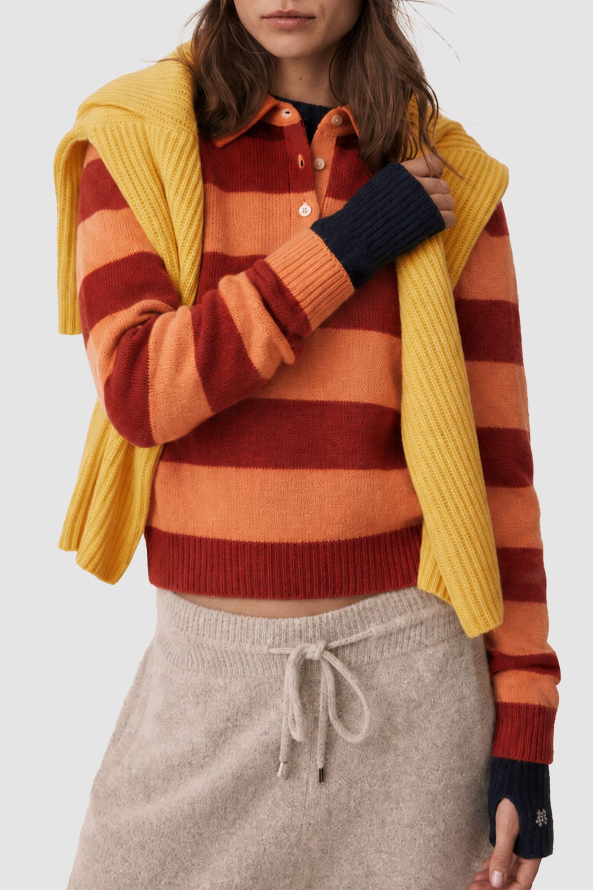 KUJTEN MAGLIA-CANOTTIERA-TOP  ORANGE ROSSO / T1 Maglia in cashmere donna Kujten Royce Stripe