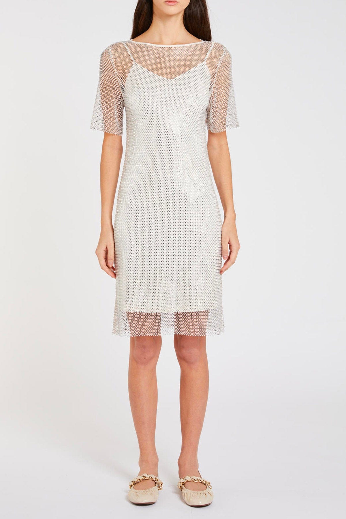 MARELLA ABITO/TUTA IN JERSEY  BIANCO GESSO / XXS Abito in rete con dettaglio strass Marella Ninfa