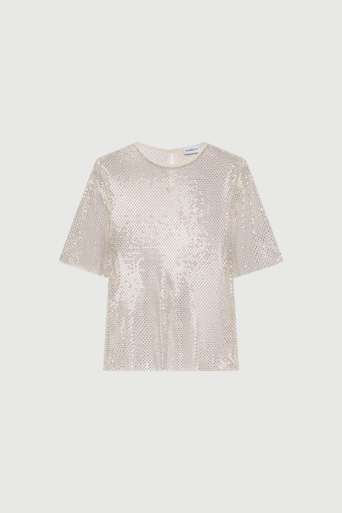 MARELLA BODY/ TOP  BIANCO GESSO / XXS Top in rete con dettaglio strass Marella Lodola