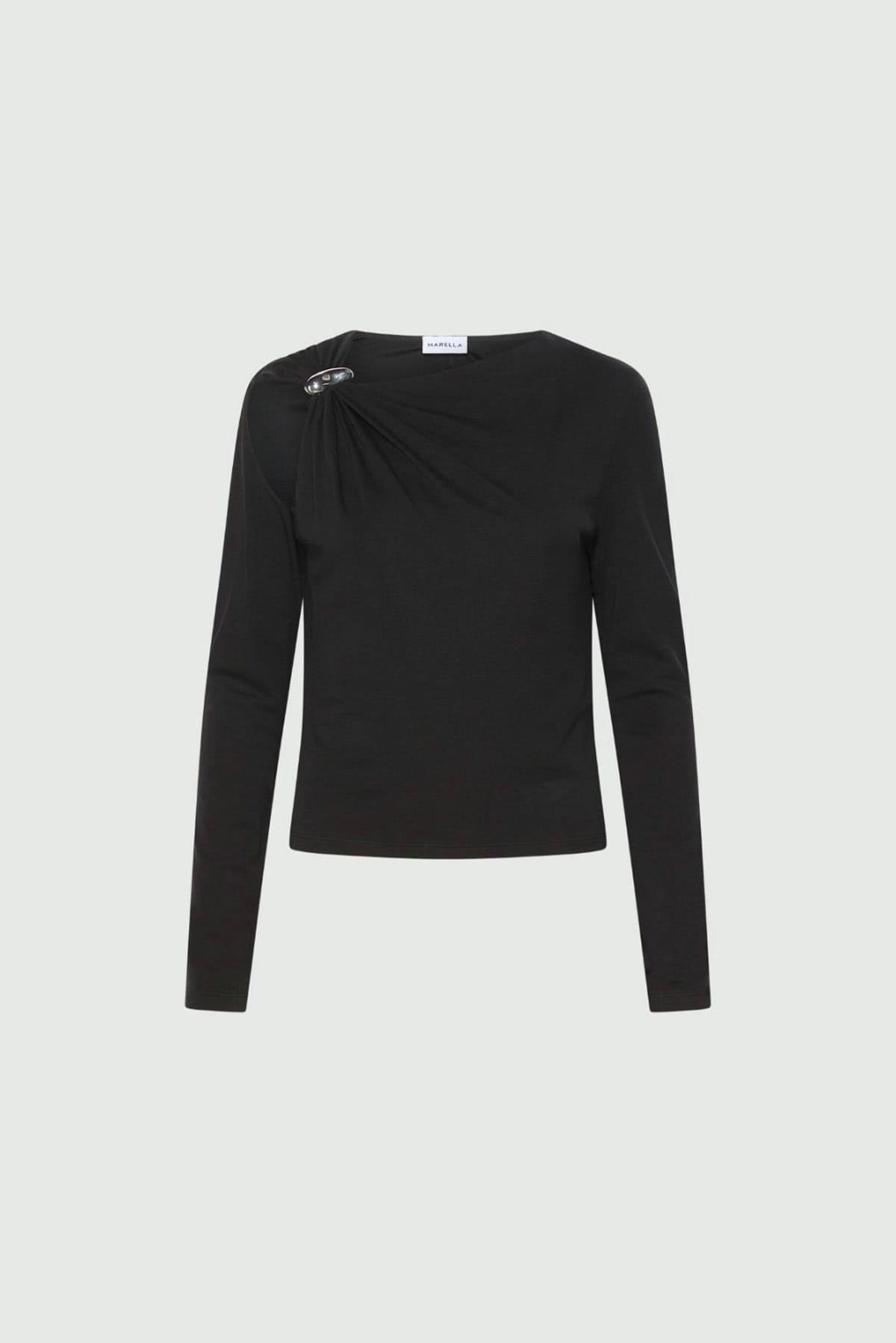 MARELLA BODY/ TOP  NERO / XXS Maglia asimmetrica fluida Marella Mlltabacco