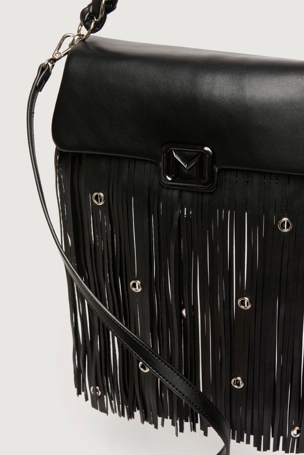 MARELLA BORSA  Borsa in ecopelle Marella nera con frange Emily4