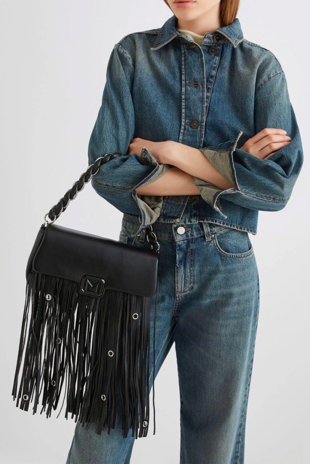 MARELLA BORSA  Borsa in ecopelle Marella nera con frange Emily4