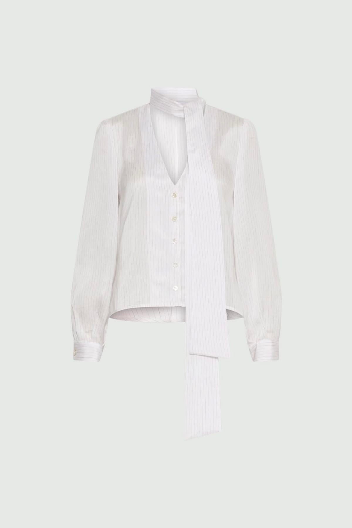 MARELLA CAMICIA  BIANCO GESSATO / 34 Camicia in seta con rouches Marella Mllragni