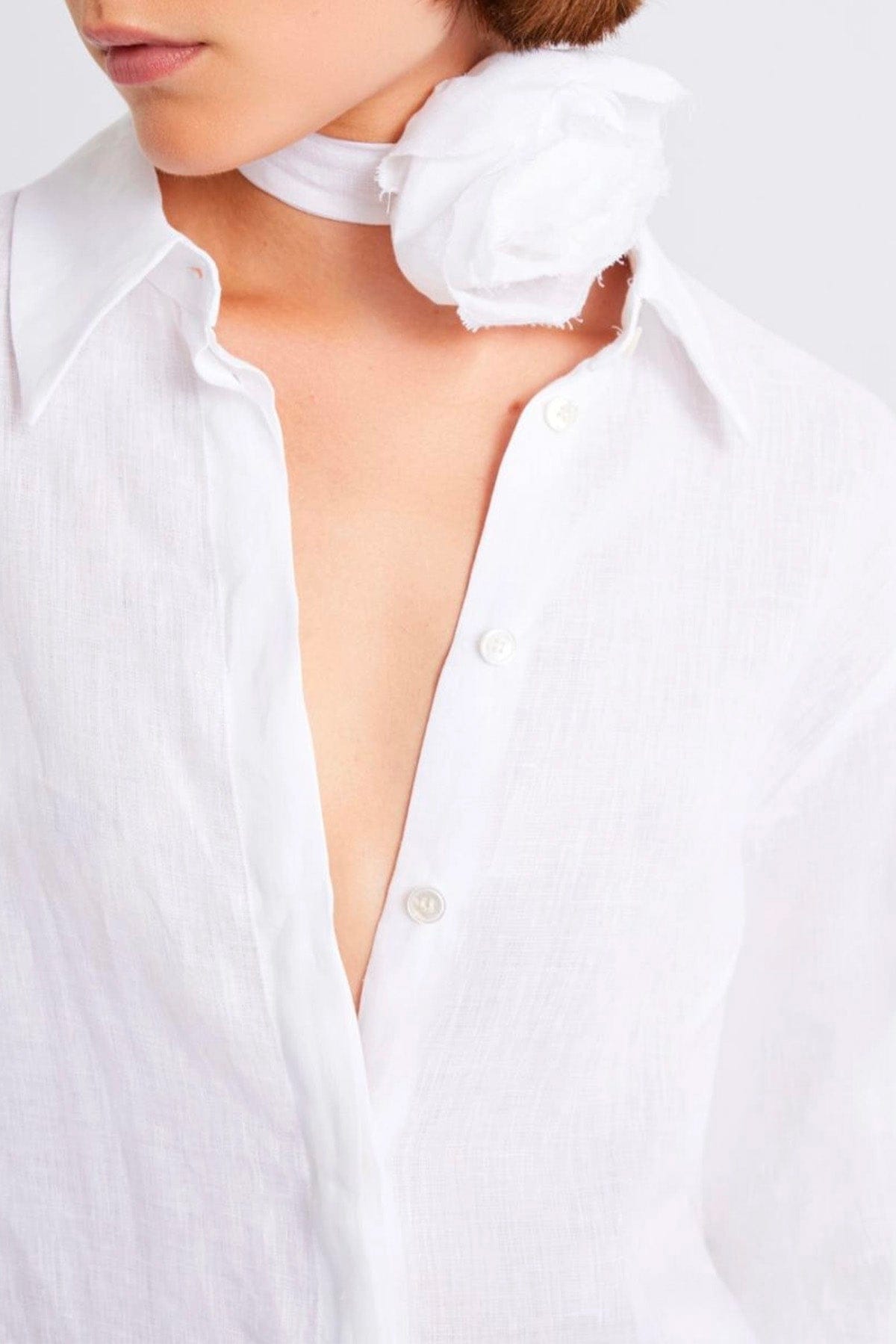 MARELLA CAMICIA  BIANCO OTTICO / 34 Camicia bianca donna in lino Marella Editore