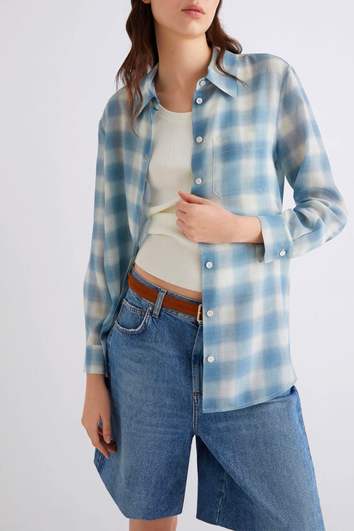 MARELLA CAMICIA  AZZURRO A QUADRI / 34 Camicia donna a quadri Marella Spago