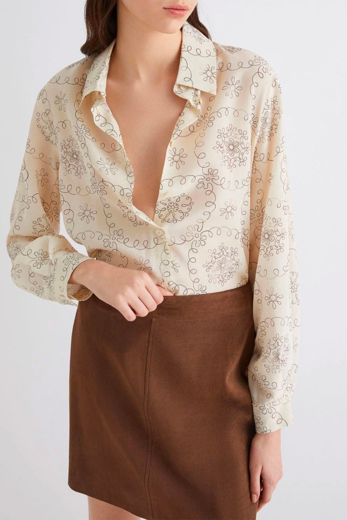 MARELLA CAMICIA  BIANCO PANNA / 34 Camicia in seta fantasia stampata donna Marella Tundra