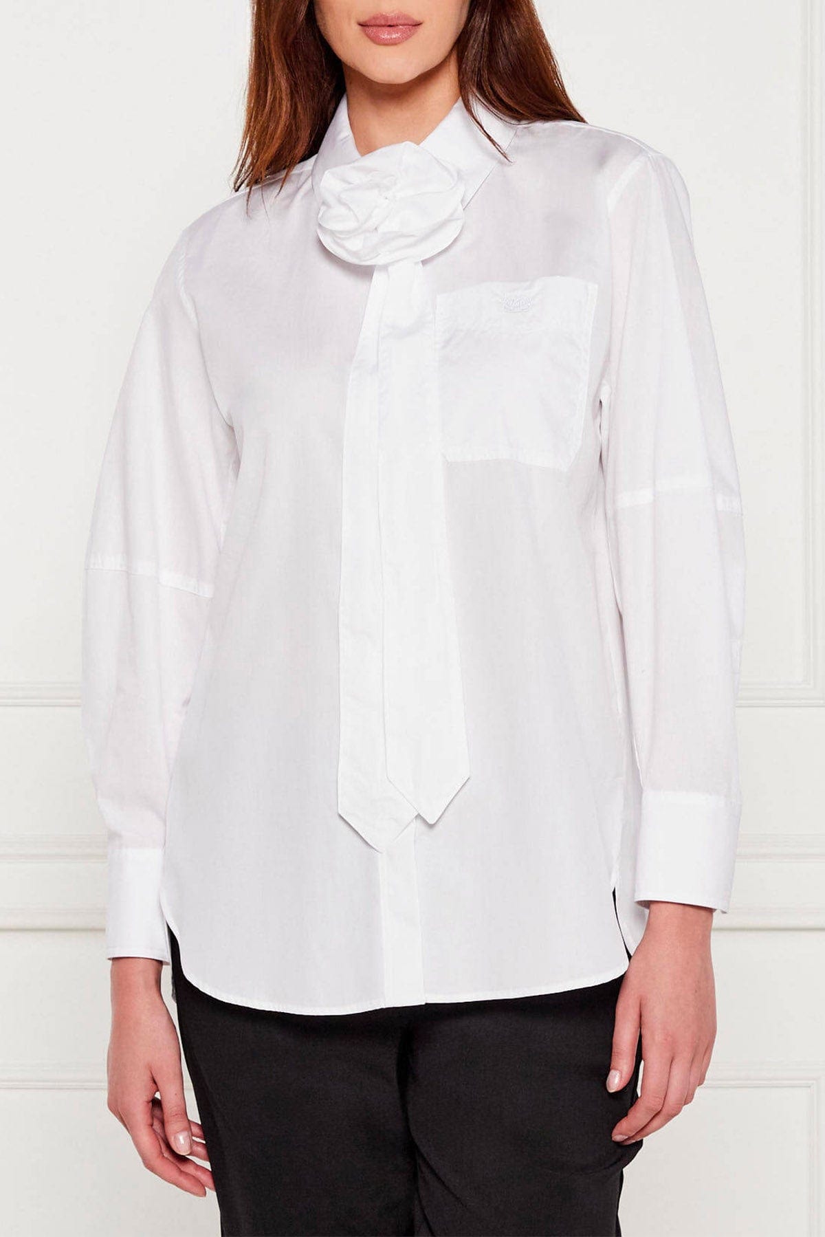 MARELLA CAMICIA  BIANCO OTTICO / 34 Camicia Marella con fusciacca e dettaglio fiore Avila