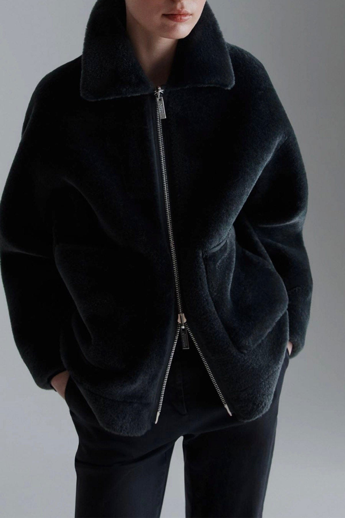 MARELLA CAPOSPALLA ASPET. PELLIC ANTRACITE / 34 Giaccone in fake four montone donna Marella Monochrome Fresa