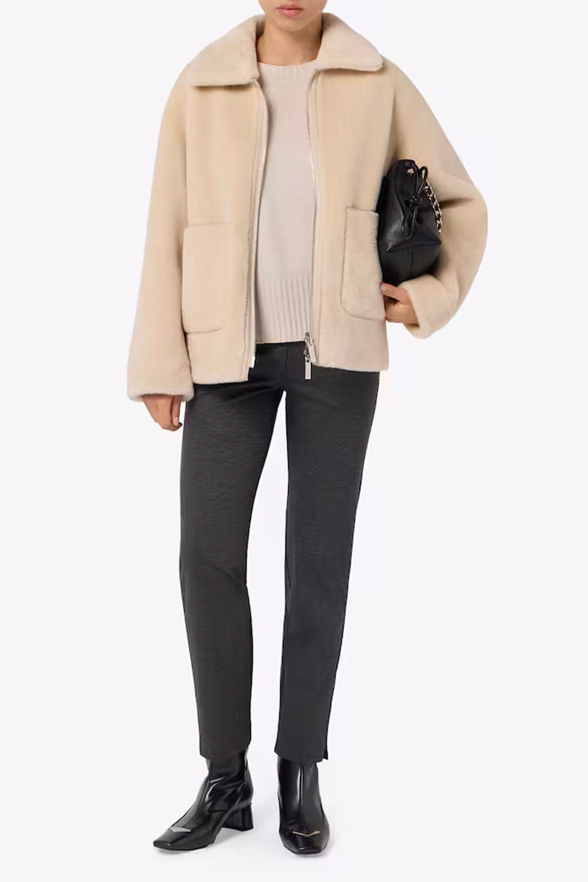 MARELLA CAPOSPALLA ASPET. PELLIC Giaccone in fake four montone donna Marella Monochrome Fresa