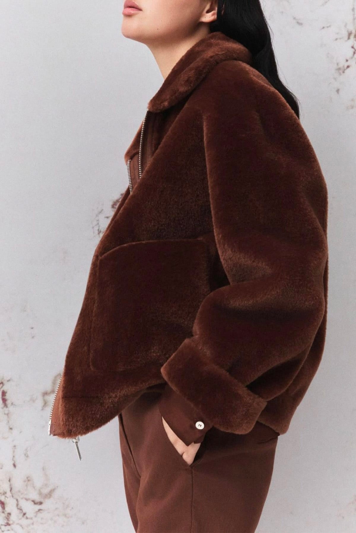 MARELLA CAPOSPALLA ASPET. PELLIC CARAMELLO / 34 Giaccone in faux fur Marella Mllnuvole