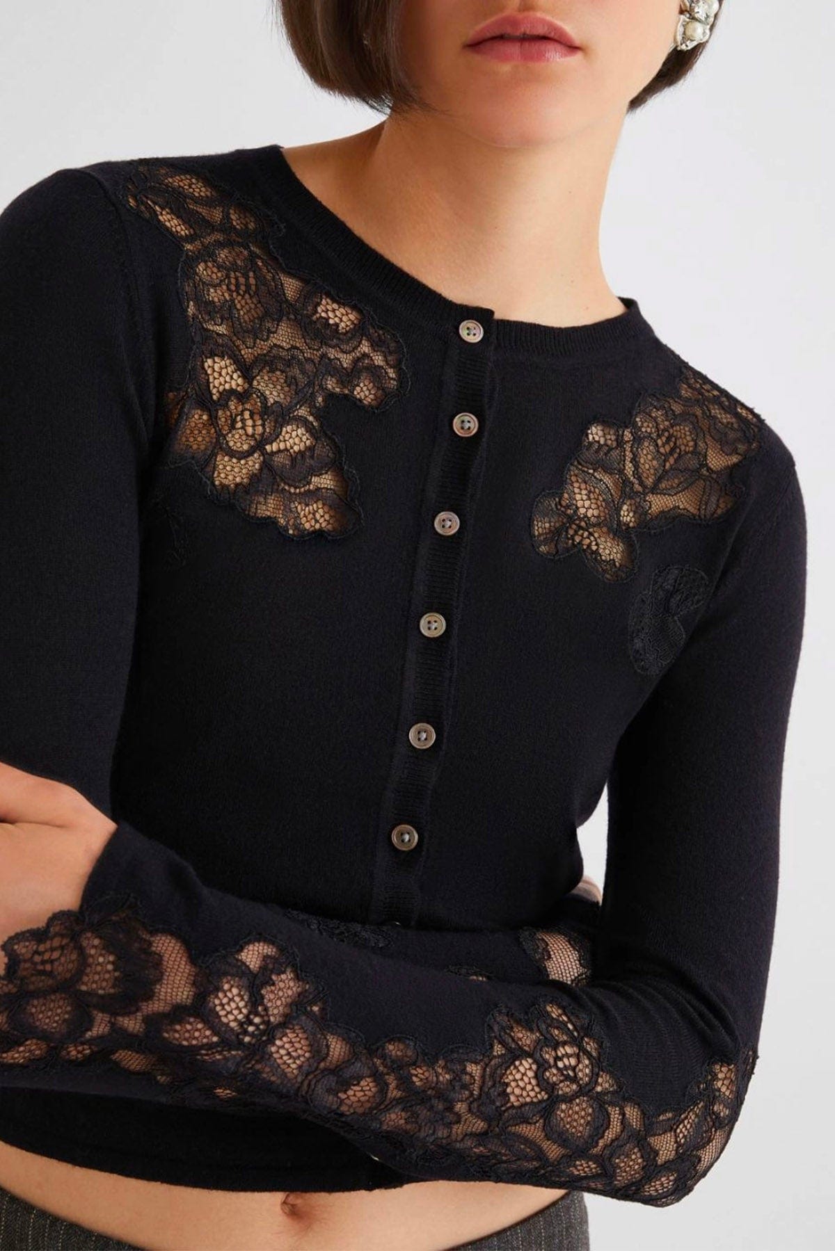 MARELLA CARDIGAN  NERO / XXS Cardigan donna con dettagli pizzo Marella Nupar