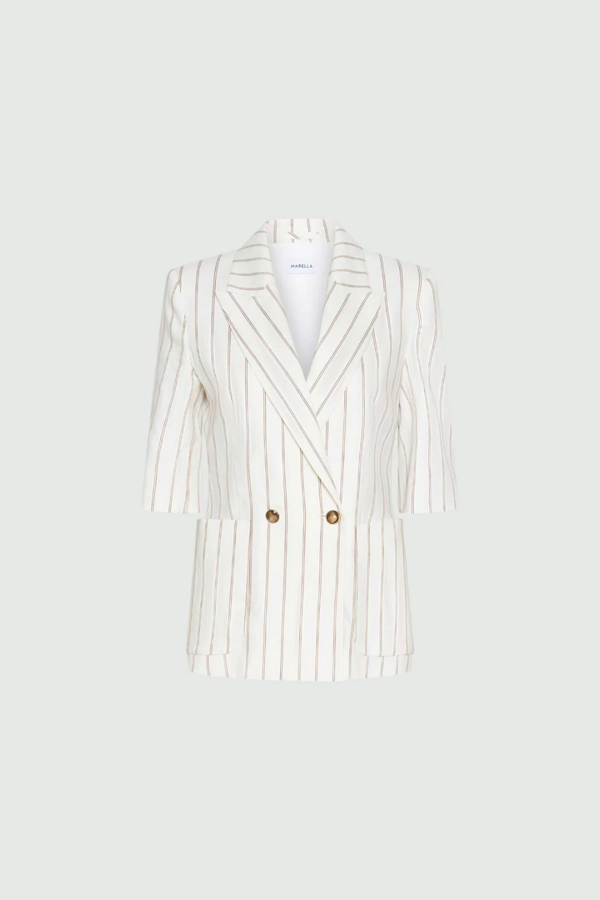 MARELLA GIACCA  BIANCO GESSATO / 34 Giacca doppiopetto donna Maniche corte Marella Mllgondola