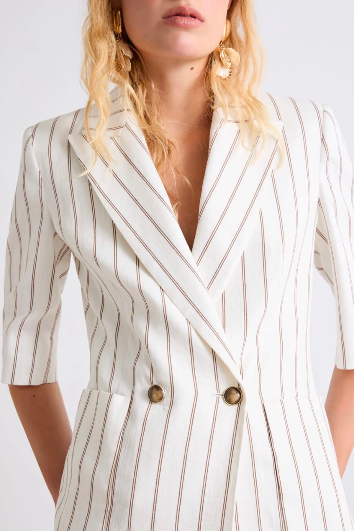 MARELLA GIACCA  BIANCO GESSATO / 34 Giacca doppiopetto donna Maniche corte Marella Mllgondola
