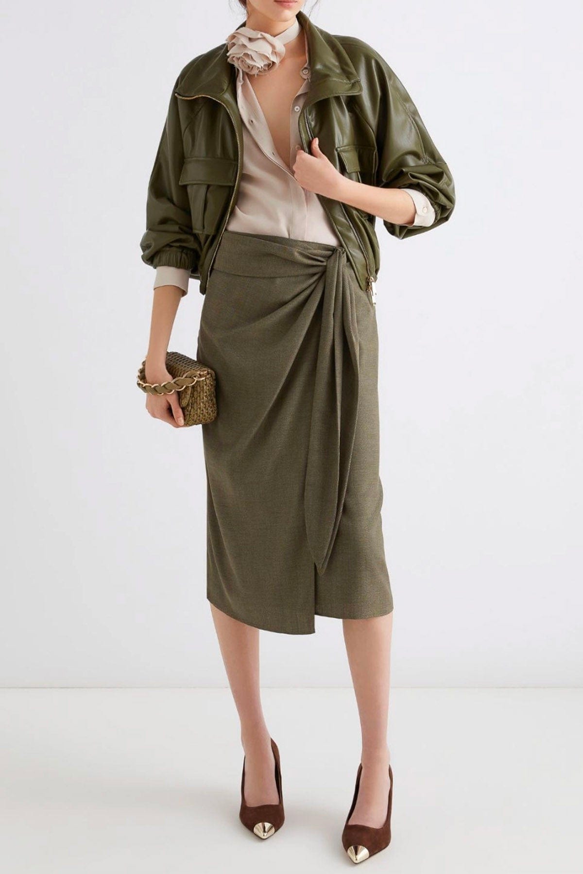 MARELLA GIACCA IN JERSEY  VERDE OLIVA / 34 Giacca in ecopelle donna Marella Loretta