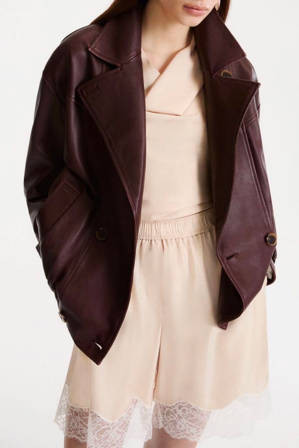 MARELLA GIACCA IN PELLE  Giacca in pelle doppiopetto Bordeaux Marella Mlspallore