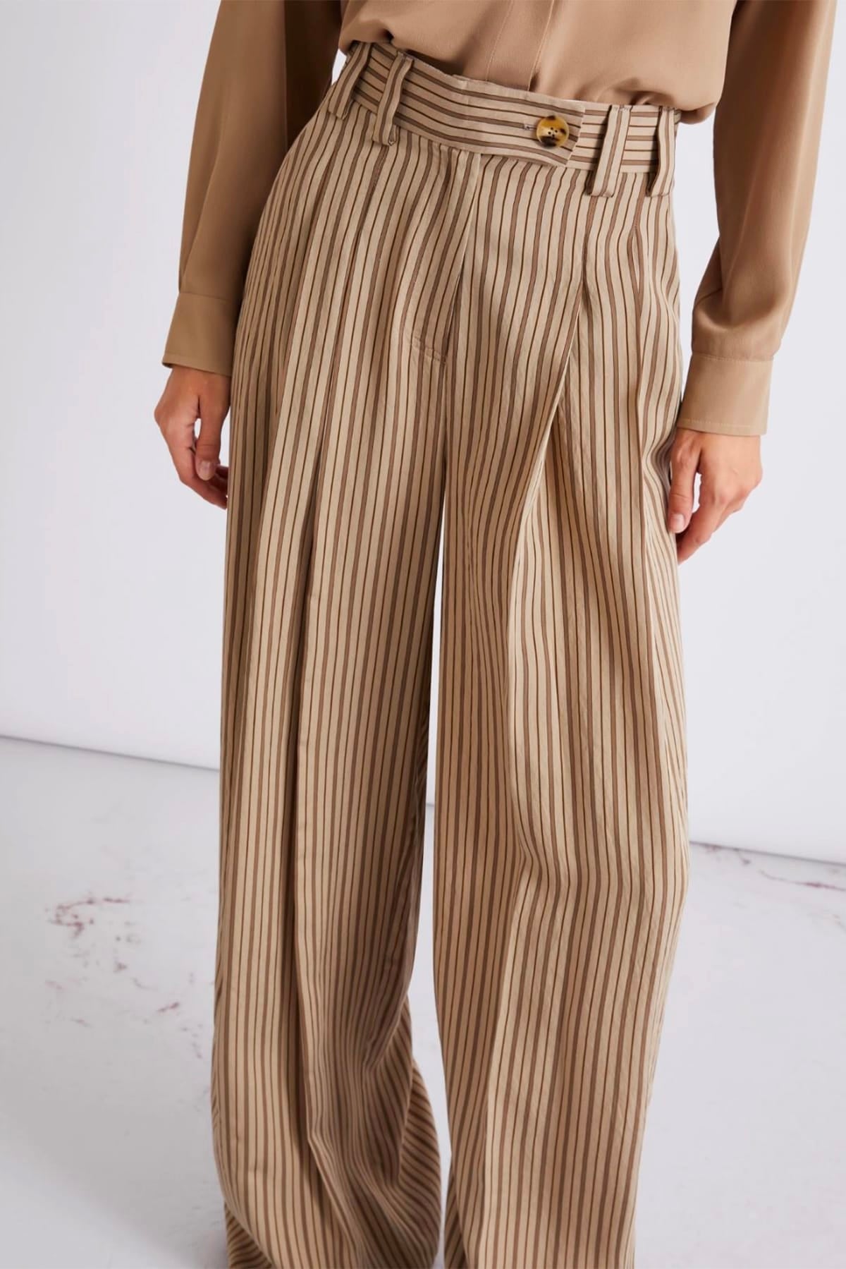 MARELLA GIACCA IN PELLE  NOCCIOLA RIGATO / 34 Pantaloni donna Marella Mllordine