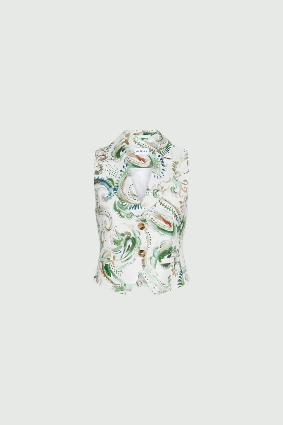 MARELLA GILET  BIANCO / 34 Gilet donna in lino stampato Marella Mllmelodia