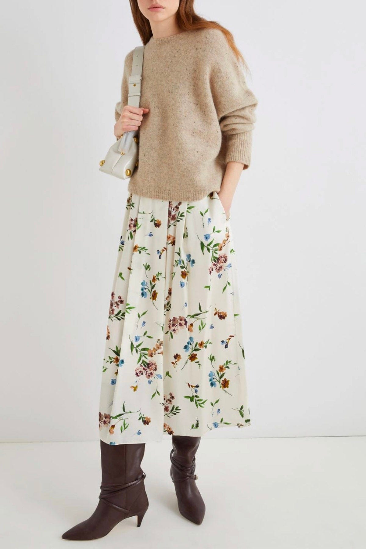 MARELLA GONNA  FONDO PANNA DIS.FLOREALE / 34 Gonna in raso fiorata Marella Asiago