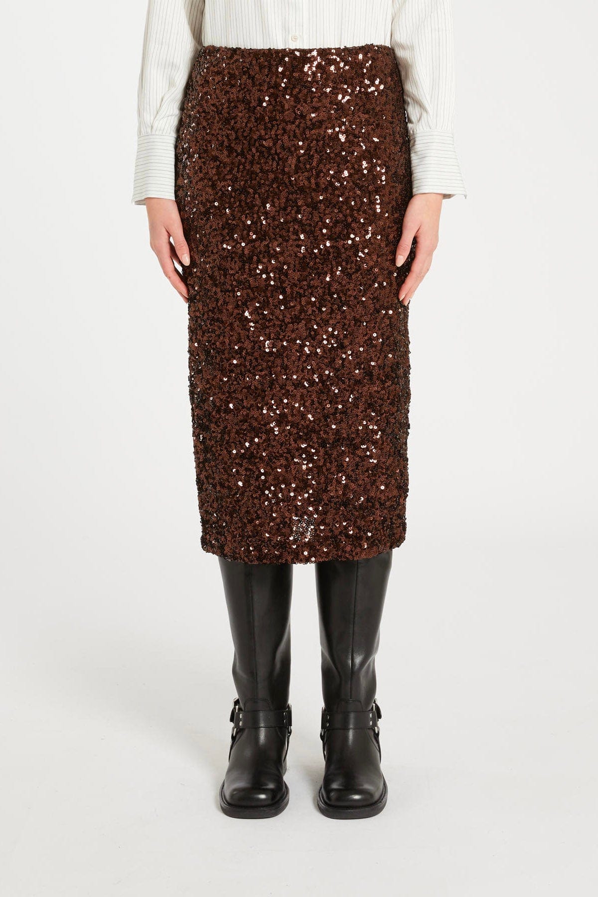 MARELLA GONNA IN JERSEY  MARRONE / XXS Gonna midi con dettaglio pailletes Marella Rennes
