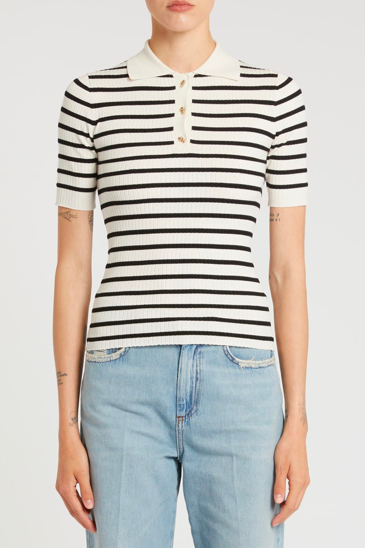 MARELLA MAGLIA-CANOTTIERA-TOP  BIANCO RIGATO / XXS Polo in maglia donna Marella Mlllegno