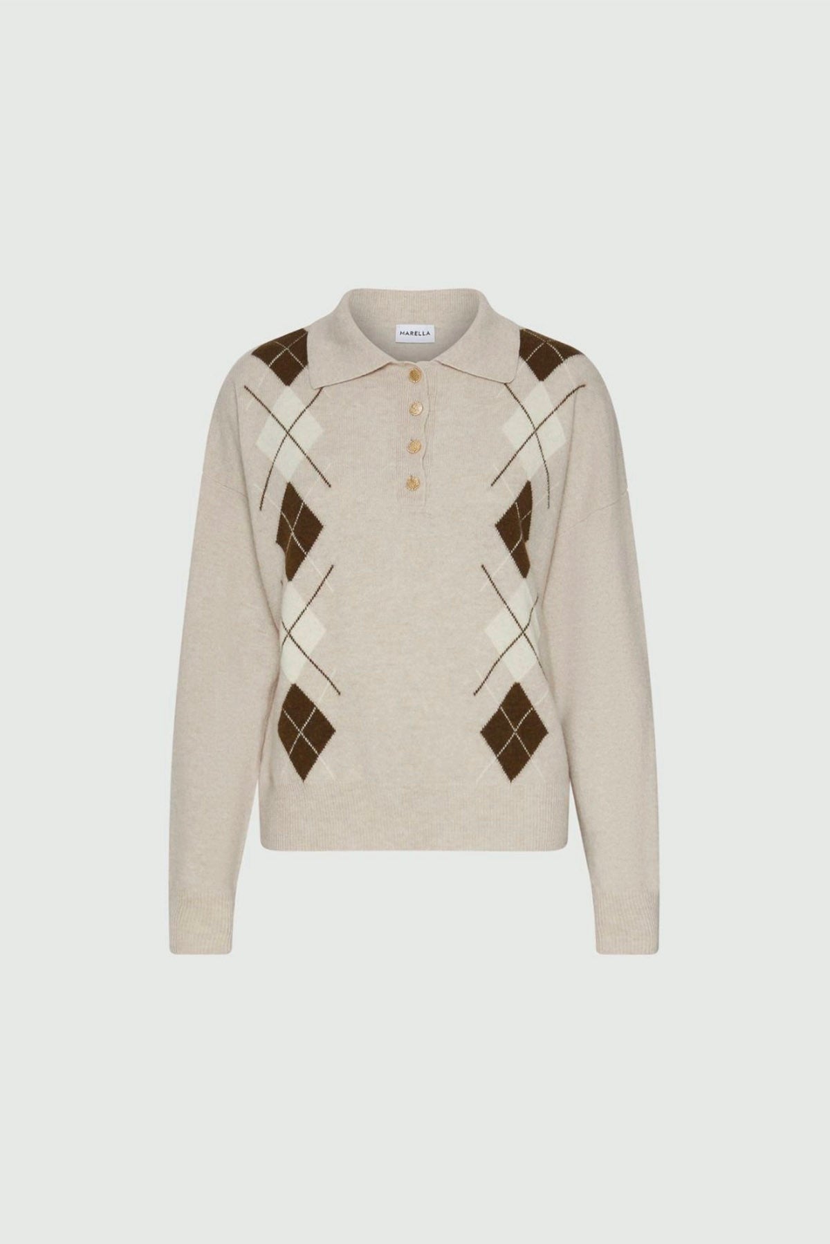 MARELLA MAGLIA-CANOTTIERA-TOP  FONDO CASHA FANTASIA GEOMETRICA / XXS Maglia in lana Marella Caviale