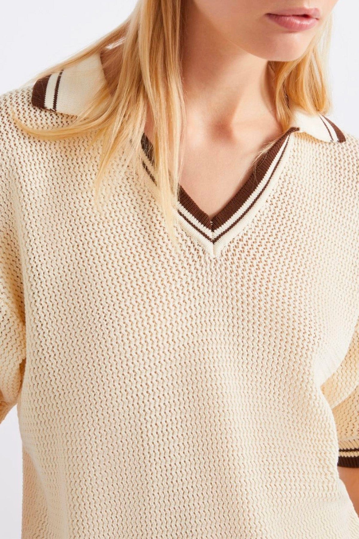 MARELLA MAGLIA-CANOTTIERA-TOP  CREMA / MARRONE / XXS Maglia in cotone donna Marella Lembi