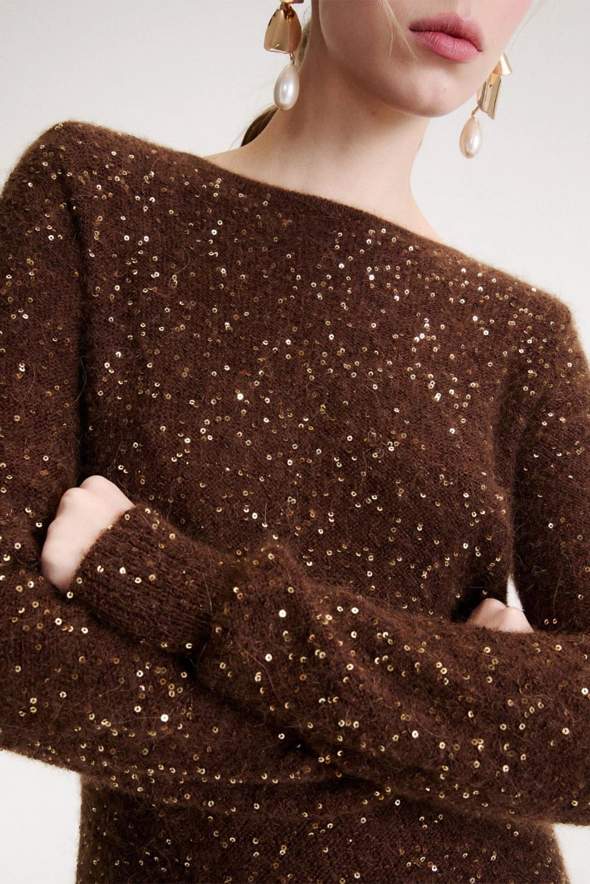 MARELLA MAGLIA-CANOTTIERA-TOP  MARON GLACE / XXS Maglia in filato di alpaca con paillettes donna Marella Mllacacia