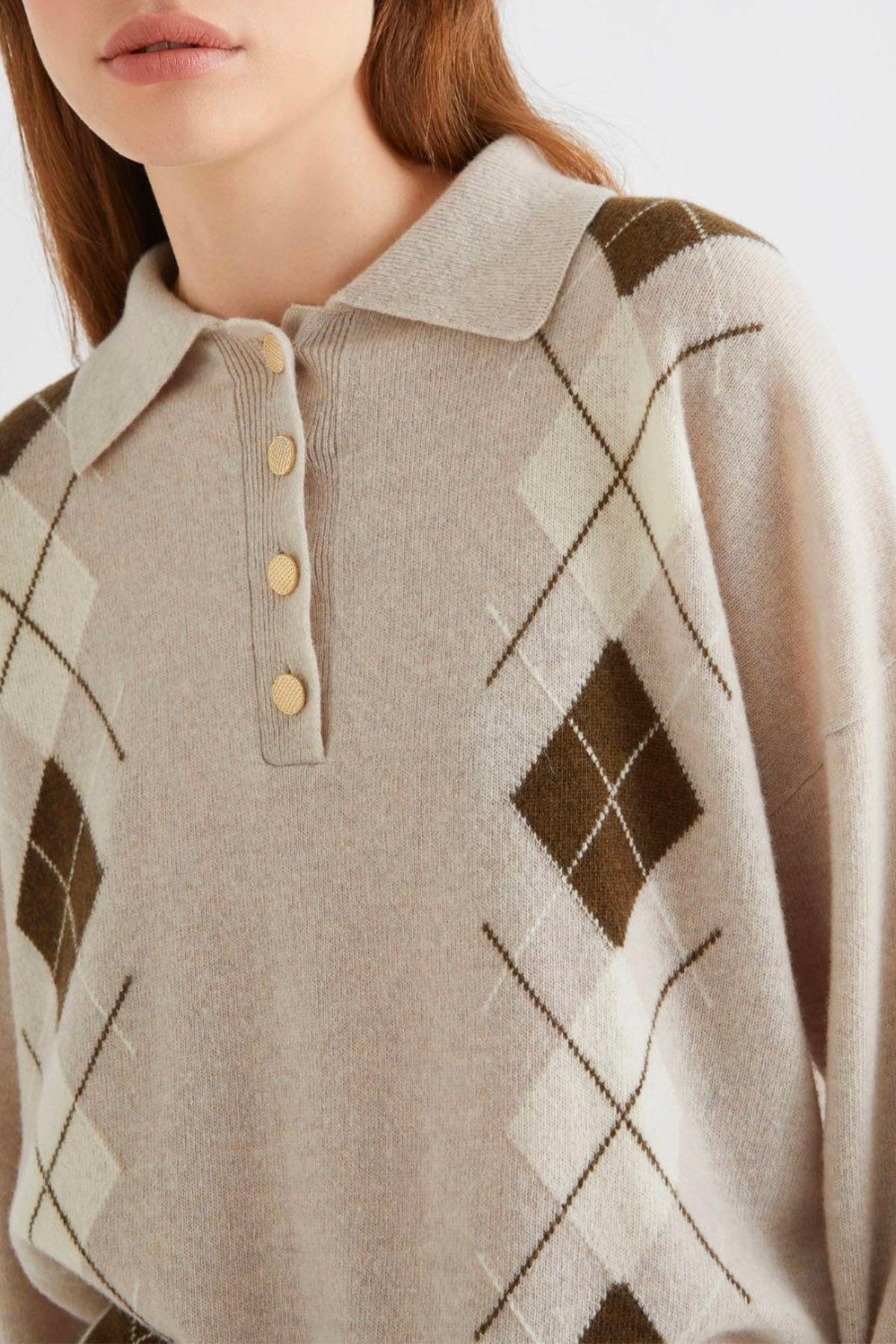 MARELLA MAGLIA-CANOTTIERA-TOP  FONDO CASHA FANTASIA GEOMETRICA / XXS Maglia in lana Marella Caviale