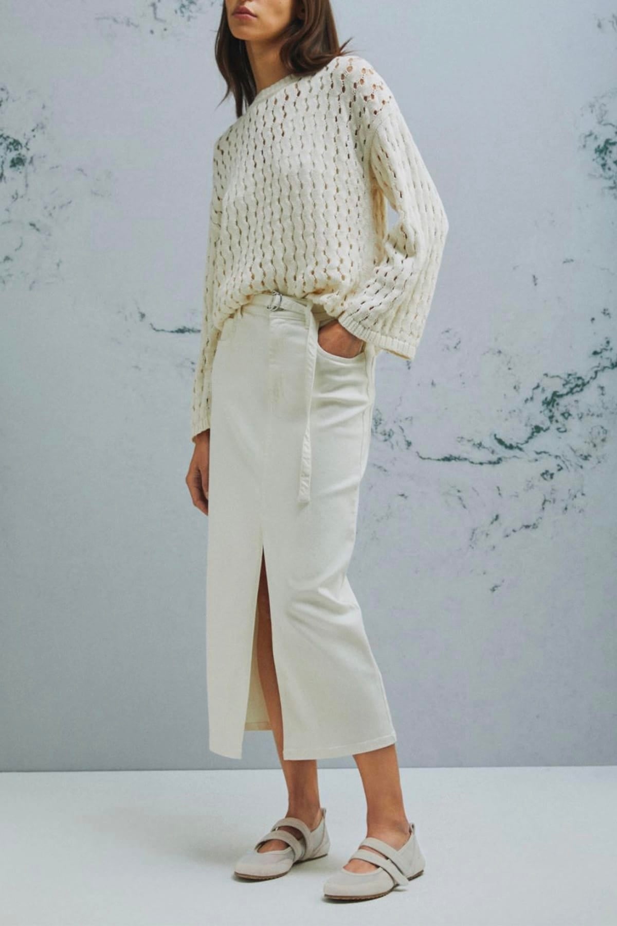 MARELLA MAGLIA-CANOTTIERA-TOP  Maglia tricot in cotone Marella Monochrome Mlmfiorire