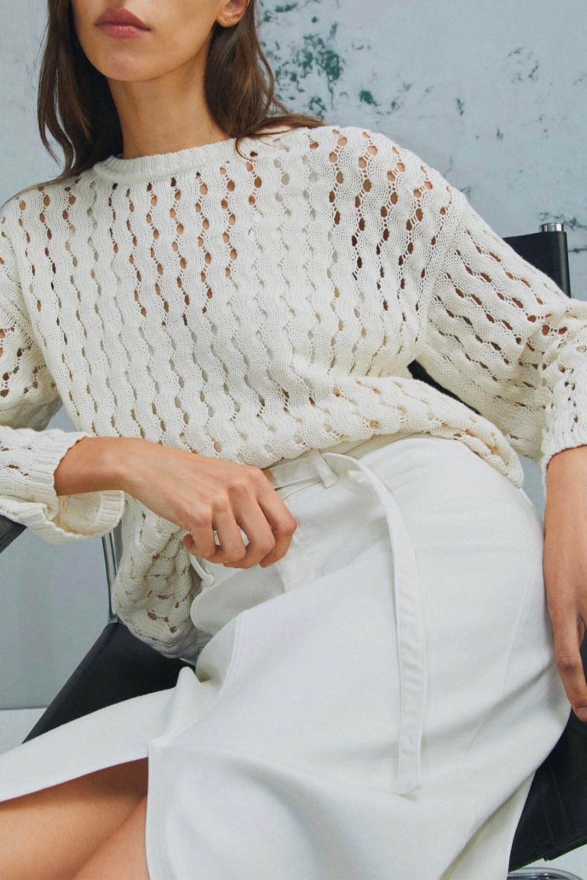 MARELLA MAGLIA-CANOTTIERA-TOP  Maglia tricot in cotone Marella Monochrome Mlmfiorire